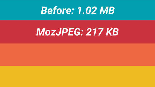 Before: 1.02 MB
MozJPEG: 217 KB
