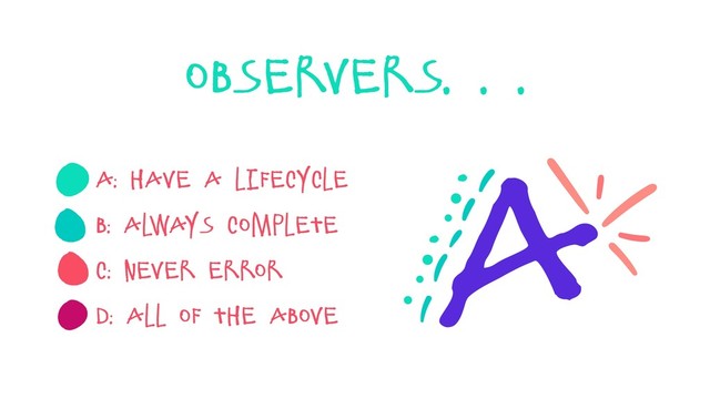Observers. . .
A: have a lifecycle
B: always complete
C: Never Error
D: all of the above
