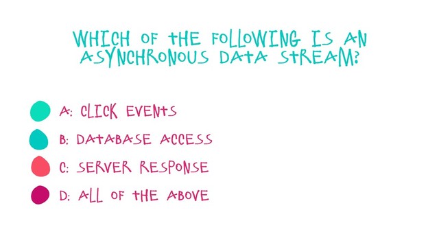 Which of the following is an
asynchronous data stream?
A: click events
B: database access
C: server response
D: all of the above
