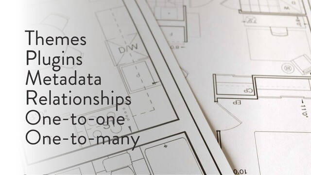 @marktimemedia
Themes
Plugins
Metadata
Relationships
One-to-one
One-to-many
