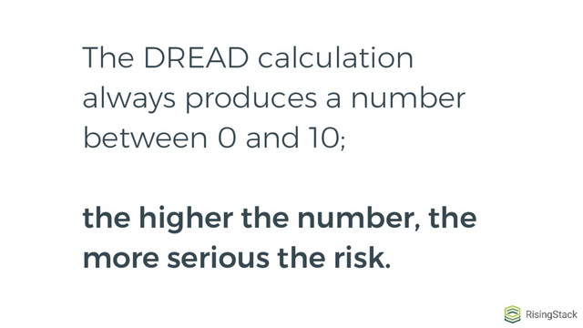 The DREAD calculation
always produces a number
between 0 and 10;
the higher the number, the
more serious the risk.
