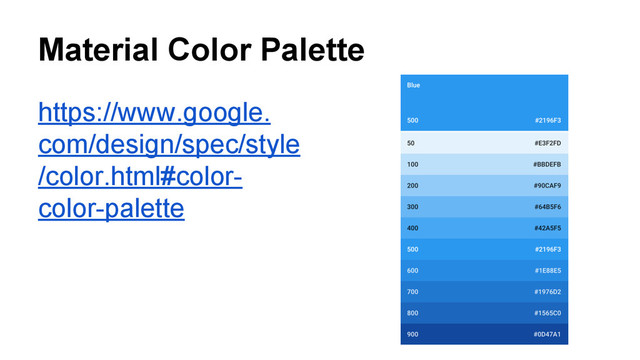 Material Color Palette
https://www.google.
com/design/spec/style
/color.html#color-
color-palette
