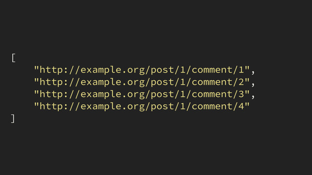 [
"http://example.org/post/1/comment/1",
"http://example.org/post/1/comment/2",
"http://example.org/post/1/comment/3",
"http://example.org/post/1/comment/4"
]
