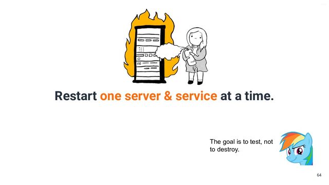 V6-21
Restart one server & service at a time.
64
The goal is to test, not
to destroy.
