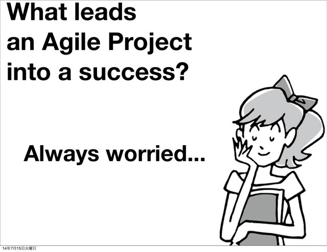 What leads
an Agile Project
into a success?
Always worried...
14೥7݄15೔Ր༵೔
