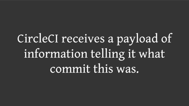 CircleCI receives a payload of
information telling it what
commit this was.
