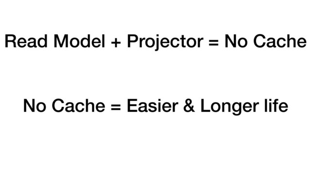 Read Model + Projector = No Cache
No Cache = Easier & Longer life
