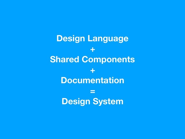 Design Language
+
Shared Components
+
Documentation
=
Design System
