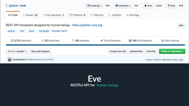 RESTful API for human beings
4
Eve
