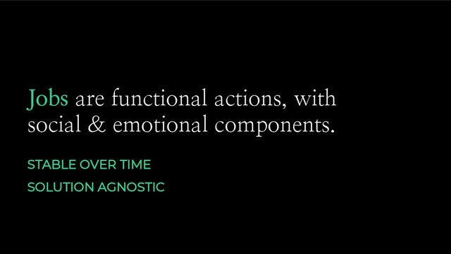 Jobs are functional actions, with
social & emotional components.
STABLE OVER TIME
SOLUTION AGNOSTIC
