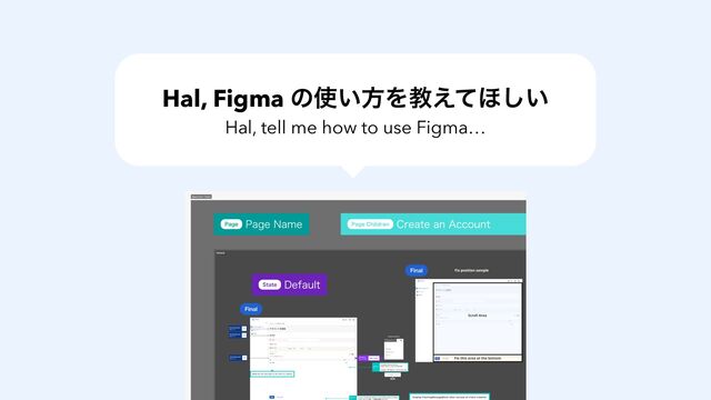 Hal, tell me how to use Figma…
Hal, Figma ͷ࢖͍ํΛڭ͑ͯ΄͍͠
