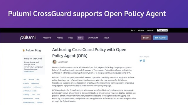 Pulumi CrossGuard supports Open Policy Agent
