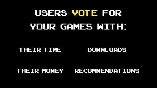 Users vote for
your games with:
their time
their money
Downloads
recommendations
