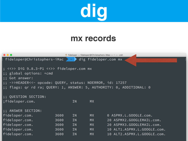 dig
mx records
