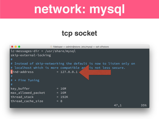 tcp socket
network: mysql
