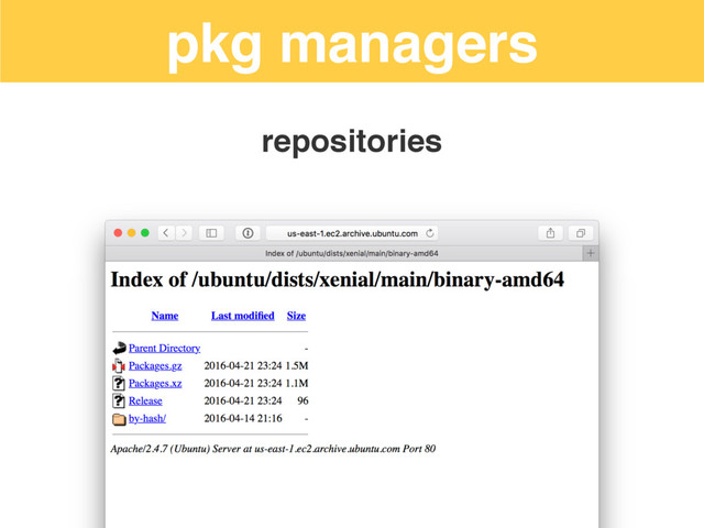 pkg managers
repositories
