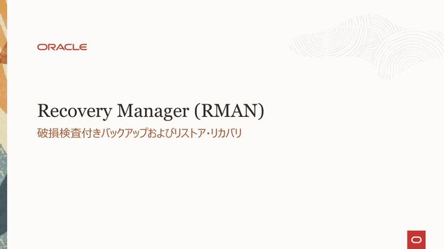 Recovery Manager (RMAN)
破損検査付きバックアップおよびリストア・リカバリ
