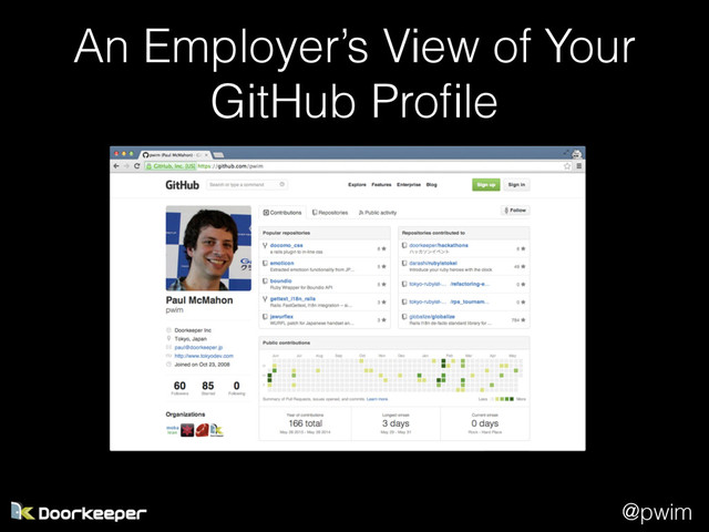 @pwim
An Employer’s View of Your
GitHub Proﬁle
