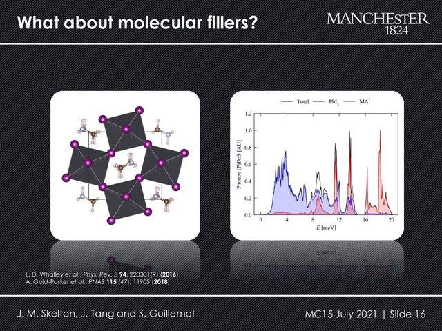 What about molecular fillers?
J. M. Skelton, J. Tang and S. Guillemot MC15 July 2021 | Slide 16
L. D. Whalley et al., Phys. Rev. B 94, 220301(R) (2016)
A. Gold-Parker et al., PNAS 115 (47), 11905 (2018)
