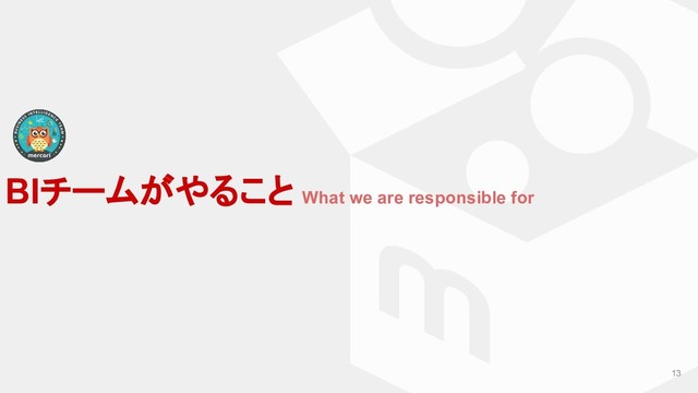13
BIチームがやること What we are responsible for
