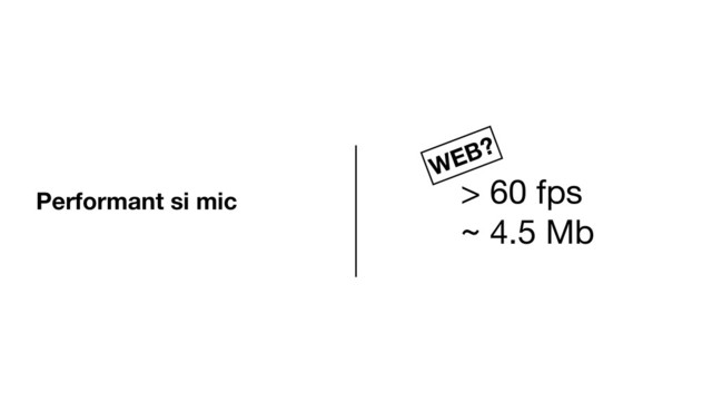 Performant si mic
> 60 fps

~ 4.5 Mb
WEB?
