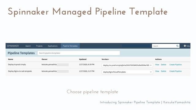 Spinnaker Managed Pipeline Template
Choose pipeline template
Introducing Spinnaker Pipeline Template | KeisukeYamashita
