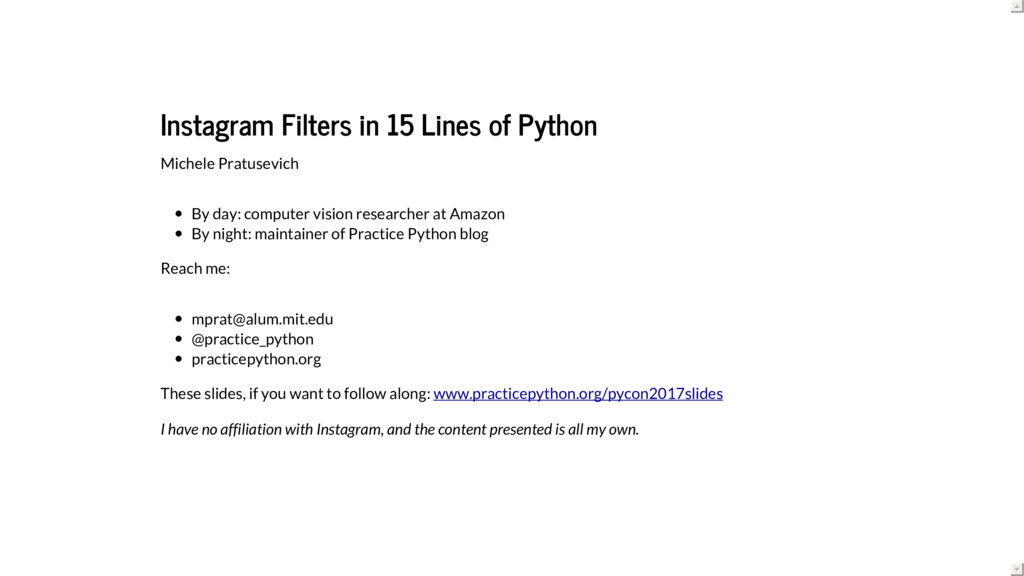 Michele Pratusevich Instagram Filters in 15 Lines of Python