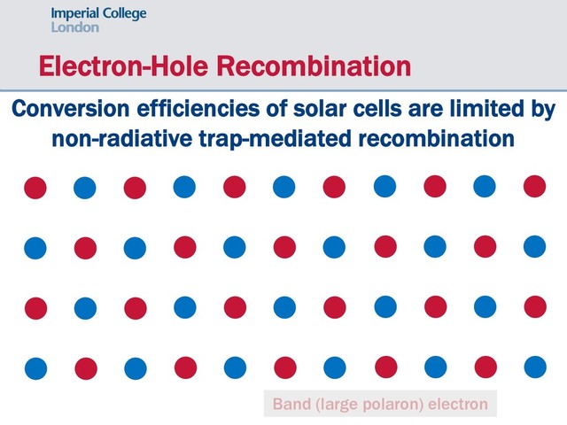 Electron-Hole Recombination
Conversion efficiencies of solar cells are limited by
non-radiative trap-mediated recombination
Band (large polaron) electron

