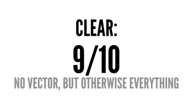 CLEAR:
9/10
NO VECTOR, BUT OTHERWISE EVERYTHING
