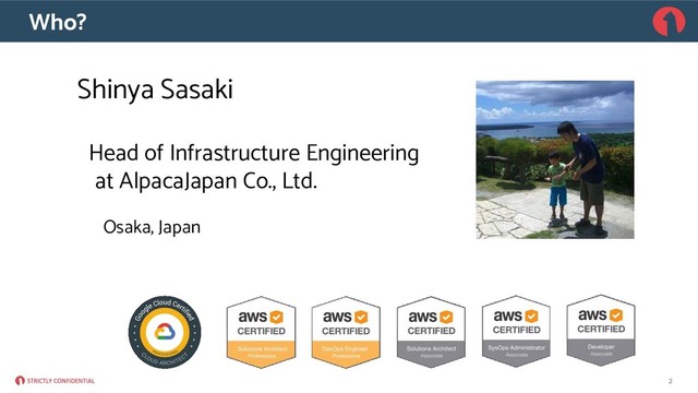 Who?
Shinya Sasaki
Head of Infrastructure Engineering
at AlpacaJapan Co., Ltd.
Osaka, Japan
2
