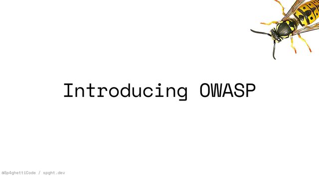 @Sp4ghettiCode / spght.dev
Introducing OWASP

