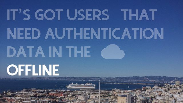 IT’S GOT USERS THAT
NEED AUTHENTICATION 
DATA IN THE
OFFLINE RESPONSIVE UI
ROUTES LANGUAGES
