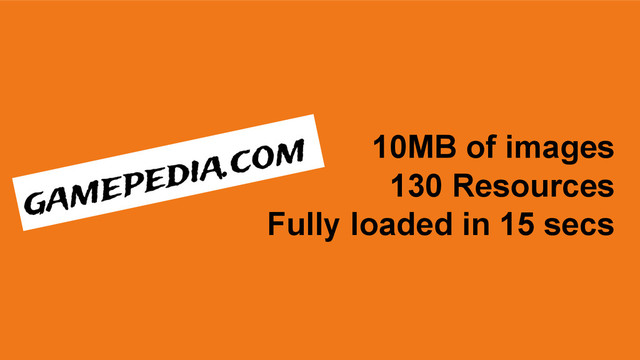10MB of images
130 Resources
Fully loaded in 15 secs
gamepedia.com
