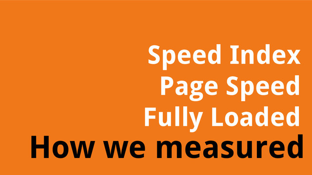 How we measured
Speed Index
Page Speed
Fully Loaded
