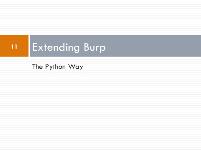 The Python Way
Extending Burp
11
