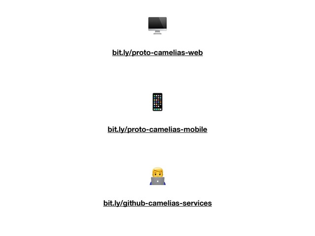 bit.ly/proto-camelias-mobile

bit.ly/proto-camelias-web

bit.ly/github-camelias-services
#
