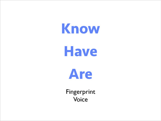 Know
Know
Have
Are
Fingerprint	

Voice
