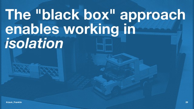 The "black box" approach
enables working in
isolation
@Jack_Franklin 29
