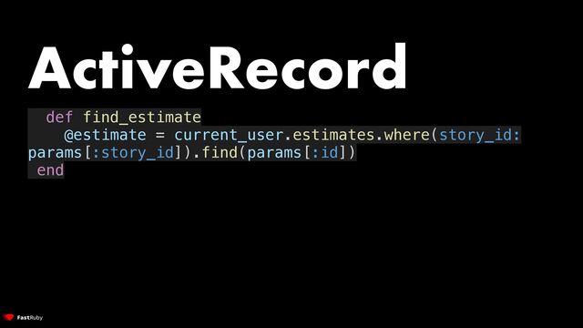 ActiveRecord


def find_estimate


@estimate = current_user.estimates.where(story_id:
params[:story_id]).find(params[:id])


end


