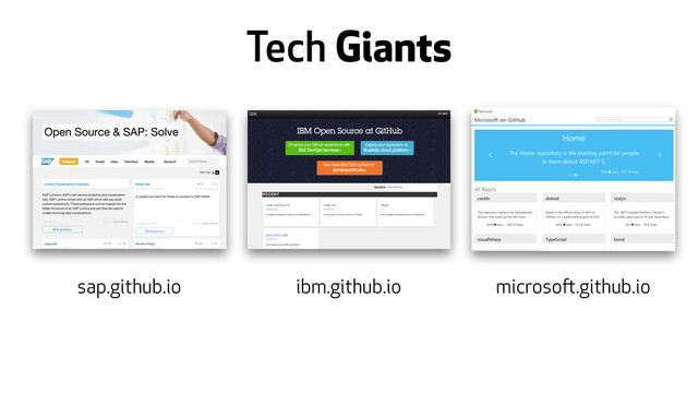 Tech Giants
sap.github.io ibm.github.io microsoft.github.io
