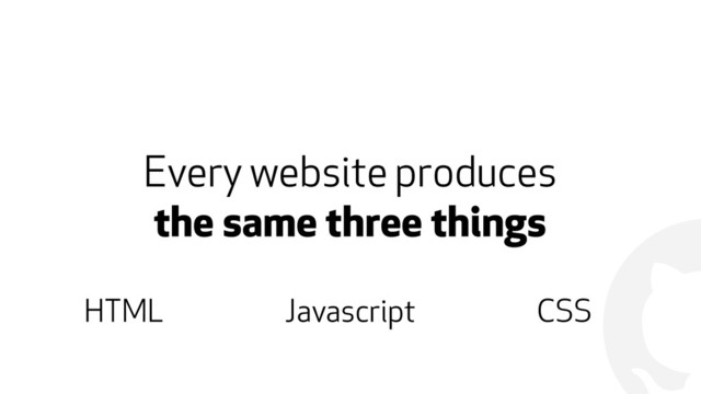 !
Every website produces  
the same three things
HTML Javascript CSS
