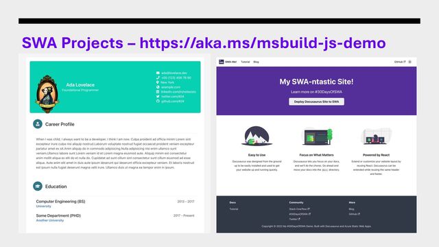 SWA Projects – https://aka.ms/msbuild-js-demo
