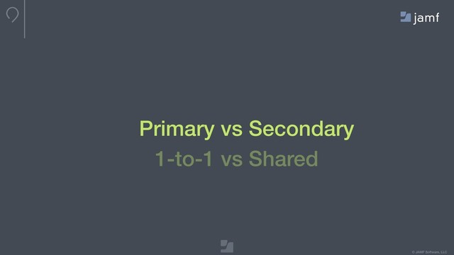 © JAMF Software, LLC
Primary vs Secondary
1-to-1 vs Shared
