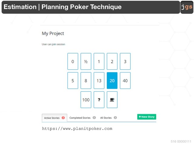 jgs
516 00000111
Estimation | Planning Poker Technique
https://www.planitpoker.com
