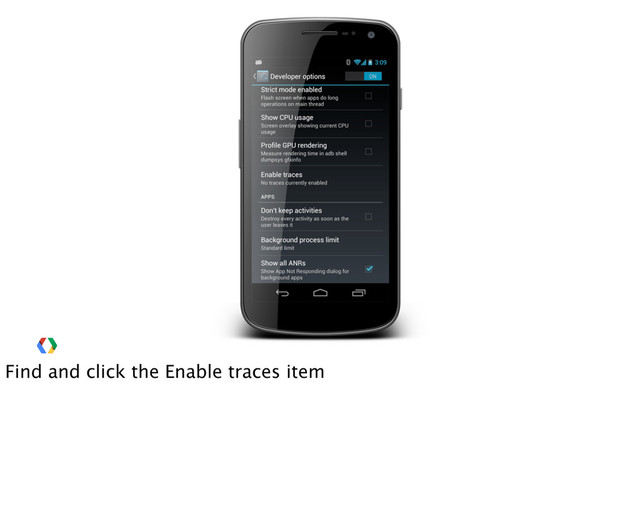 Find and click the Enable traces item
