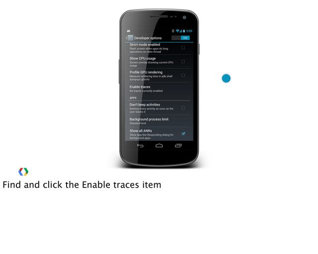 Find and click the Enable traces item
