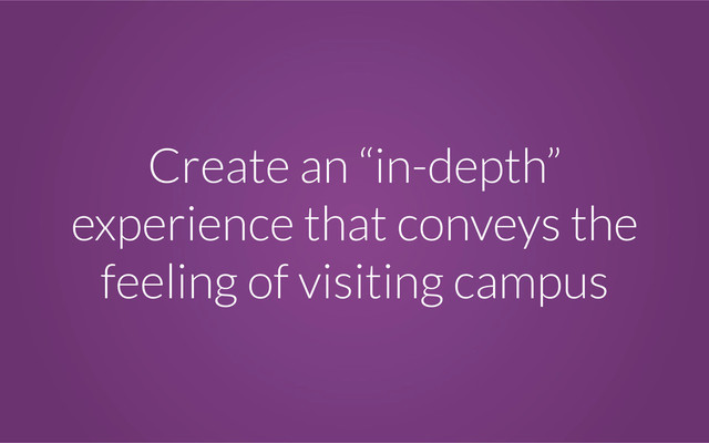 Create an “in-depth”
experience that conveys the
feeling of visiting campus
