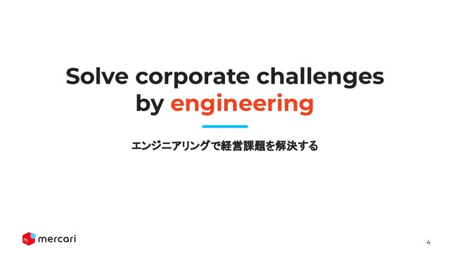 4
Conﬁdential - Do Not Share
Solve corporate challenges
by engineering
エンジニアリングで経営課題を解決する
