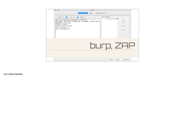 burp, ZAP
non-instrumented
