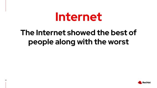 14
Internet
The Internet showed the best of
people along with the worst
